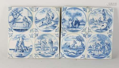 Eight pieces of 18th century biblical wall tiles