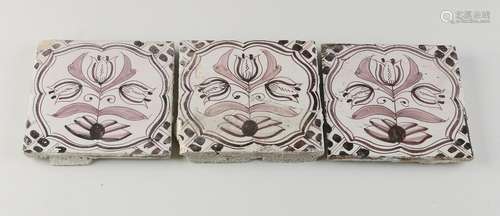 Three antique tulip tiles (manganese)