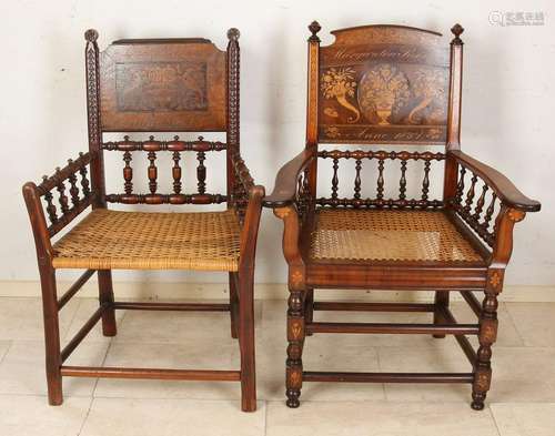 Two rare chairs with intarsia