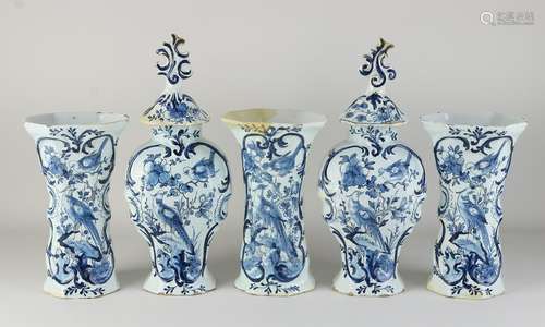 18th century five-piece Delft cabinet set