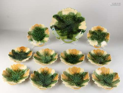 Antique ten-piece Majolica cake set