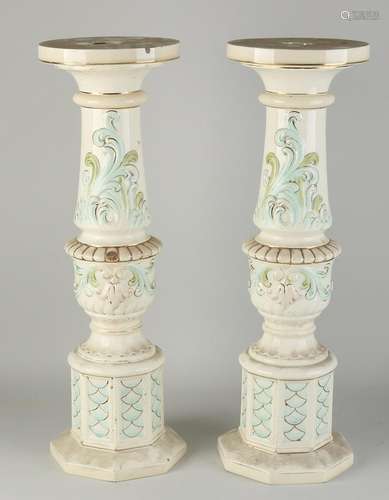 Two antique majolica pedestals