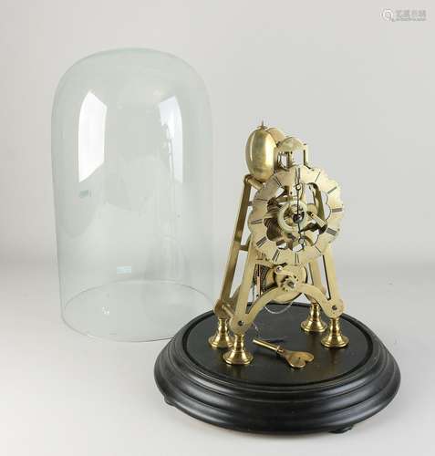 English skeleton clock under bell jar