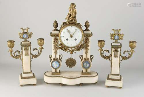 Three-piece French mantel clock set, 1870