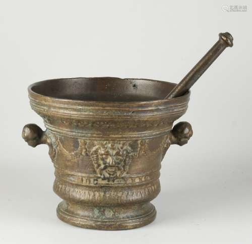 Antique bronze mortar with pestle