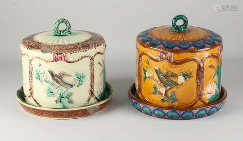 Two majolica butter dishes