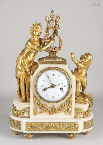 French Carrara marble mantel clock with EXTRA month