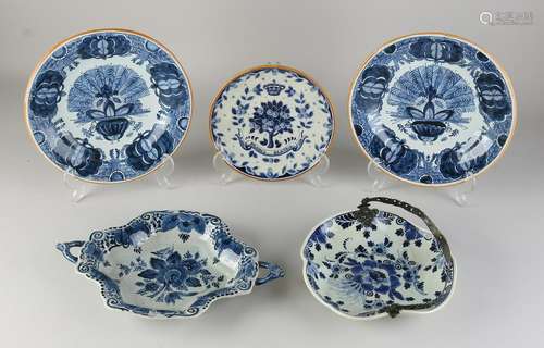 Five parts Delft blue pottery