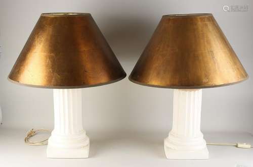 Two column-shaped table lamps