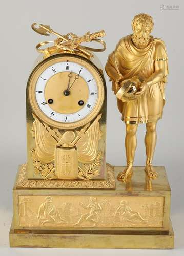 Fire-gilt mantel clock, Man with helmet