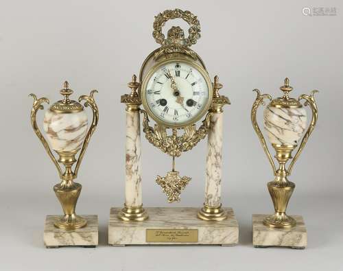 Antique French mantel clock + vases