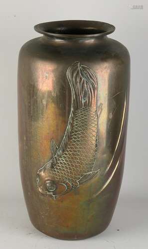 Japanese bronze vase with fish