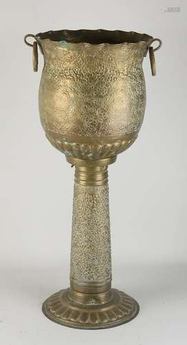 Brass flower pot on pedestal, 1900