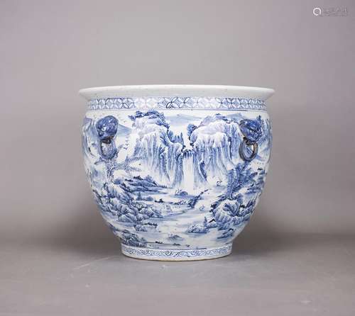 A BLUE AND WHITE 'LANDSCAPE' JAR