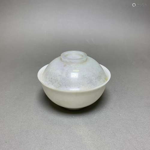 A JADEITE BOWL AND COVER