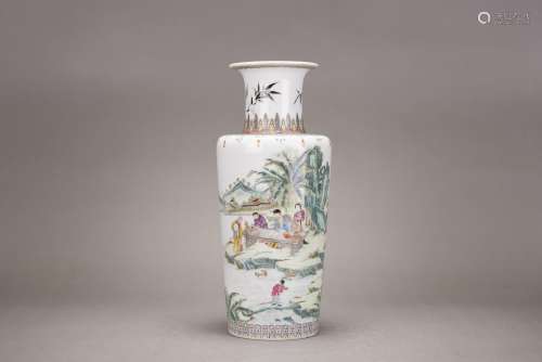 A FAMILLE ROSE ROULEAU VASE, WITH QIANLONG MARK