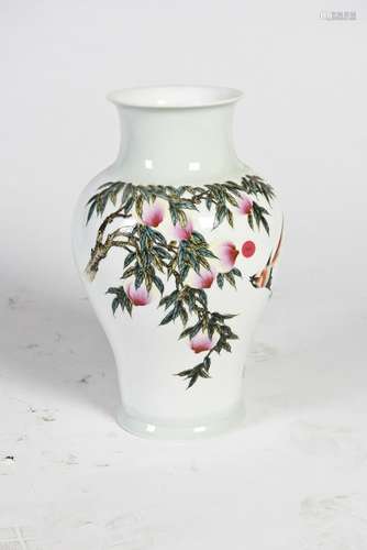 A PORCELAIN 'NINE PEACHES' VASE MADE BY LU RU (1936-)