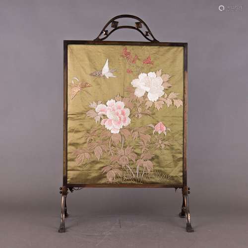 A CHINESE EMBROIDERED PEONY AND BUTTERFLY