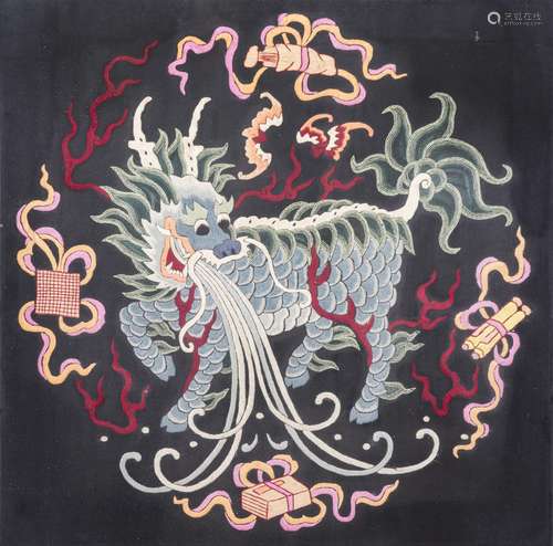 A CHINESE EMBROIDERED QILIN