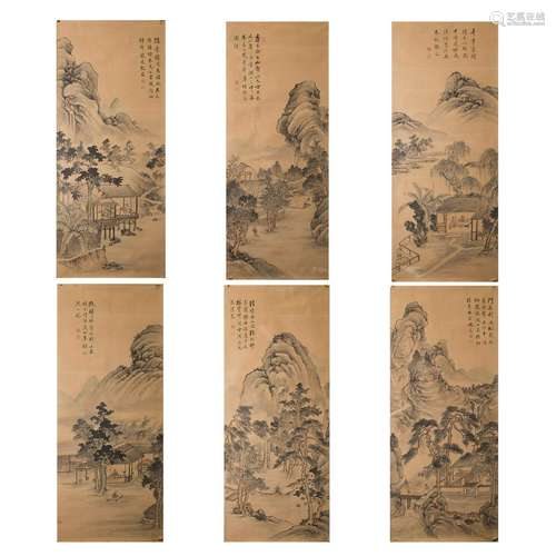 A SET OF SIX CHINESES LANDSCAPE PAINTINGS