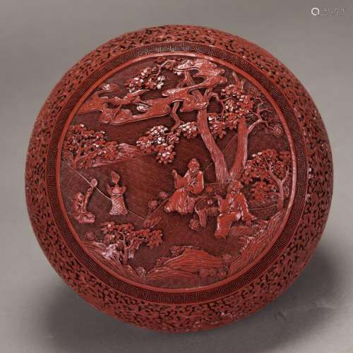 A CHINESE CINNABAR LACQUER CIRCULAR BOX AND COVER