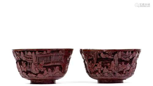 A PAIR OF CHINESE CINNABAR LACQUER BOWLS