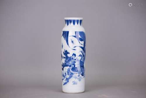 A CHINESE BLUE AND WHITE SLEEVE VASE