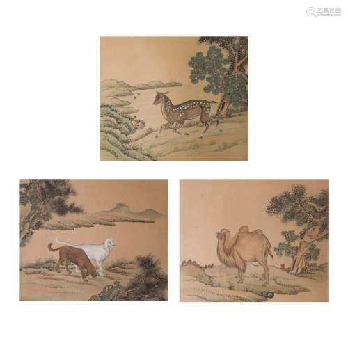 LOT OF 3, ANONYMOUS, DEER, DOG,CAMEL