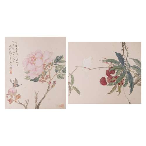 LOT OF 2, ANONYMOUS, FLOWER AND BIRD