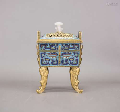 A CLOISONNE ENAMEL CENSER AND COVER, FANGDING