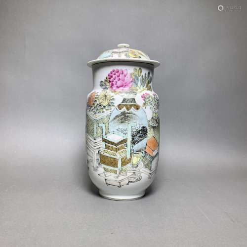 A CHINESE FAMILLE ROSE LANTERN-SHAPED JAR AND COVER, …