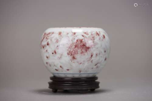 A CHINESE COPPER-RED DECORATED APPLE-FORM WATER POT,