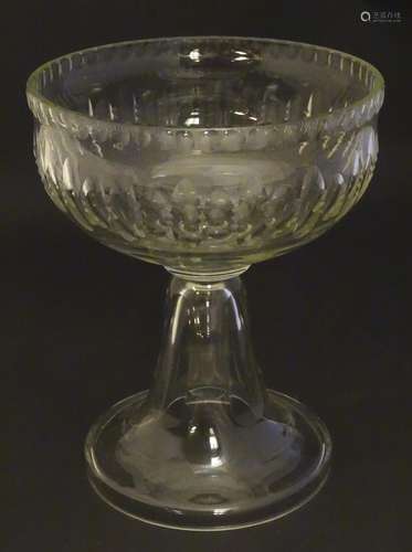 A tall cut glass pedestal bowl 7 1/2