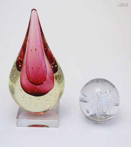 A Murano sommerso glass teardrop on stand together with
