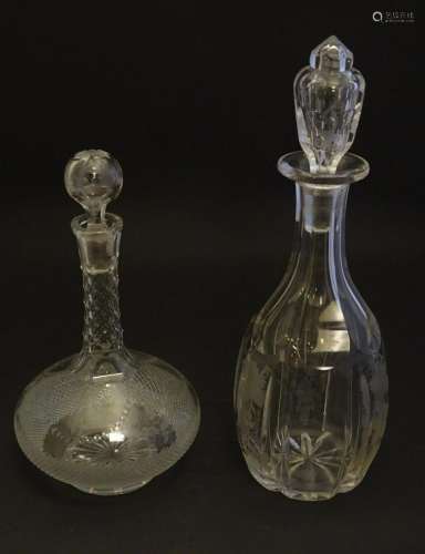 A Victorian glass onion decanter, decorated with fine