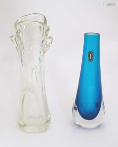 A Whitefriars blue sommerso glass vase approx 8