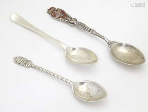 Three assorted silver teaspoons to include one