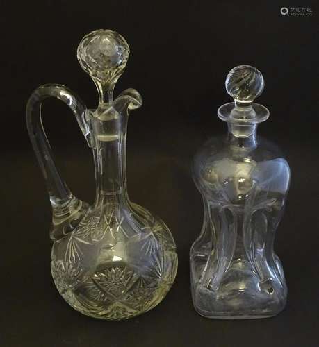 A 19thC pinched crystal decanter, the stopper with