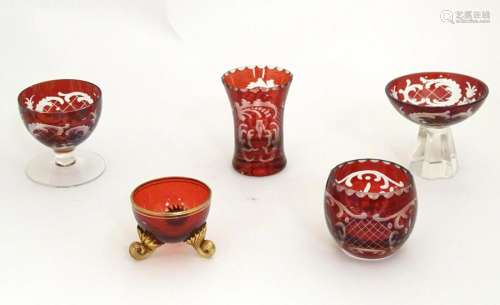 An assortment of Bohemian ruby glass ware, to include