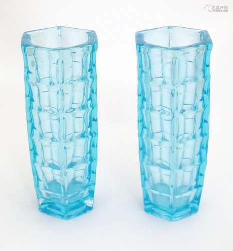 A pair of mid-century retro Polish glass vases the aqua