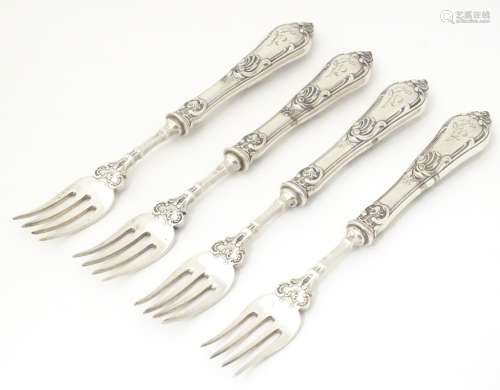 A set of four Russian silver forks Approx 7 1/2