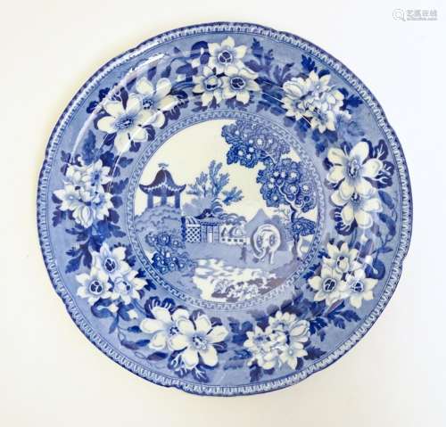 A 19thC Rogers blue and white plate in the elephant