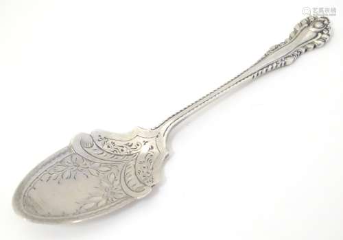 A silver jam / preserve spoon, hallmarked Sheffield