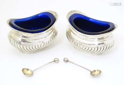 Pair of silver salts with salt spoons. Hallmarked