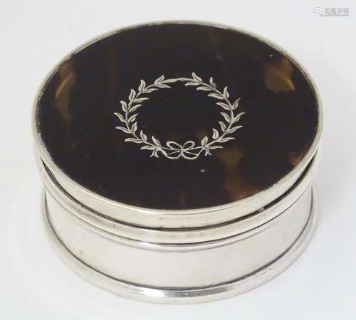 A silver pot, the lid with inset tortoiseshell and