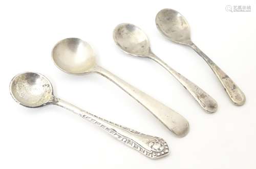 Four assorted silver salt spoons, two hallmarked