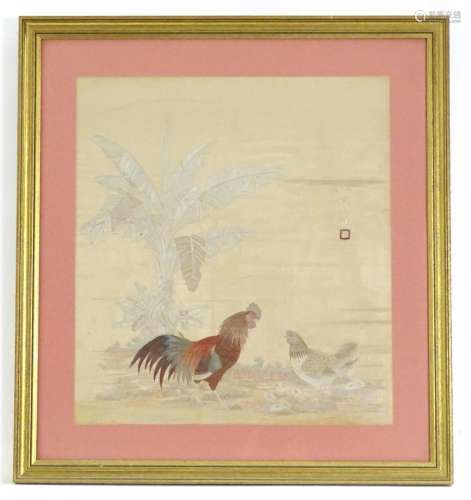 A Chinese embroidery / needlework depicting a cockerel,