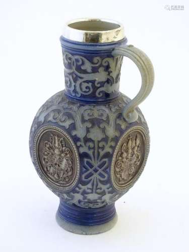 A 19thC German salt glazed stoneware jug by Merkelbach
