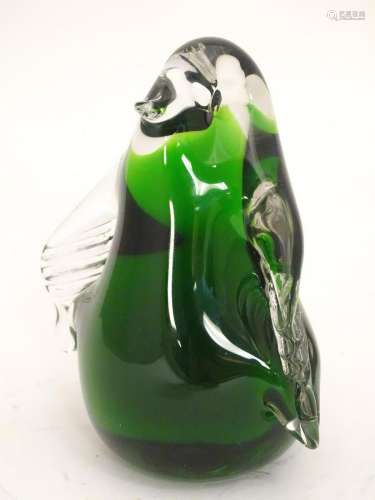 A mid 20thC figural art glass ornament formed as a