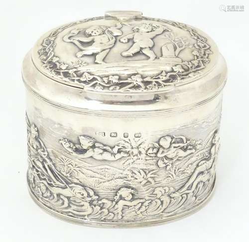 A Victorian silver lidded canister / caddy of ovoid